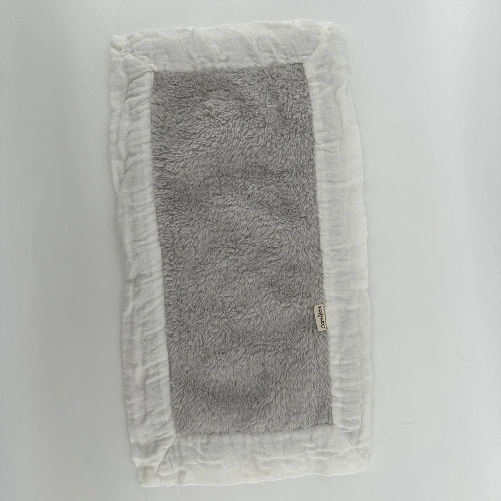 CareAboo Baby Security Blanket Grey Faux Fur White Muslin Gauze Lovey 17x9